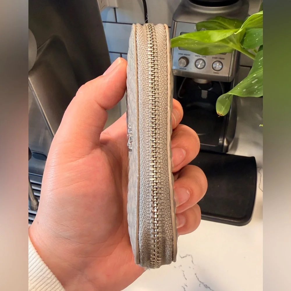 Tory Burch Taupe Leather Zip Coin Pouch - Picture 5 of 7